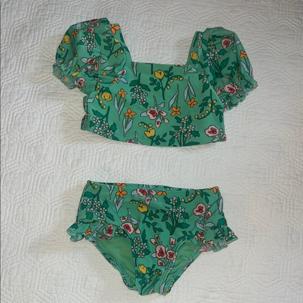 Floral Green Two-Piece Swimsuit